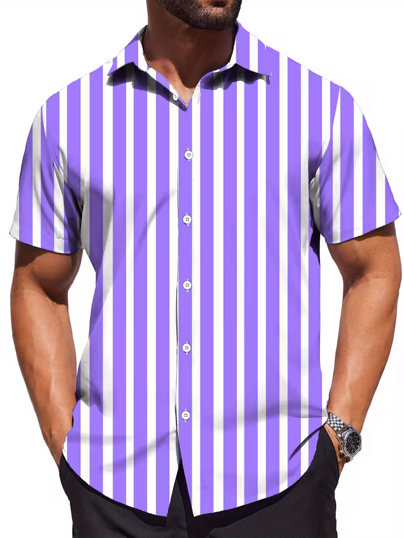 European and American Style Striped Plus-Size Short-Sleeve Shirt